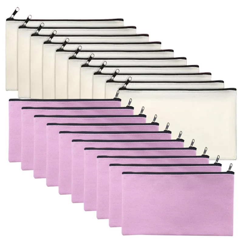 A34M-50Pcs 캔버스 지퍼 주머니 빈 DIY 공예 가방 캔버스 메이크업 가방 메이크업 여행을위한 다목적 주머니 세면 용품 토트 백