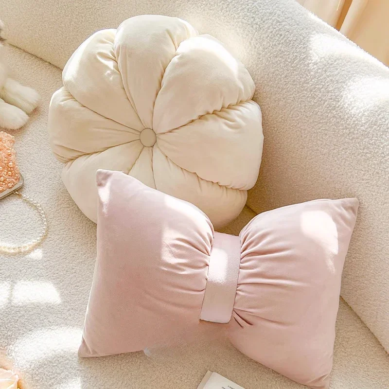 

Pink bow throw pillow cushion bedroom soft waist pillow cushion cover with core futon