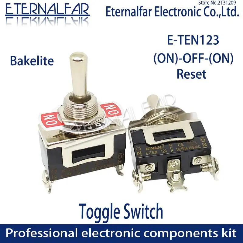 

Bakelite E-TEN123 High Quality Silver Contact SPDT 12MM 10A 16A 250V AC (ON)-OFF-(ON) 3Pin Reset Rocker Toggle Slide Switch