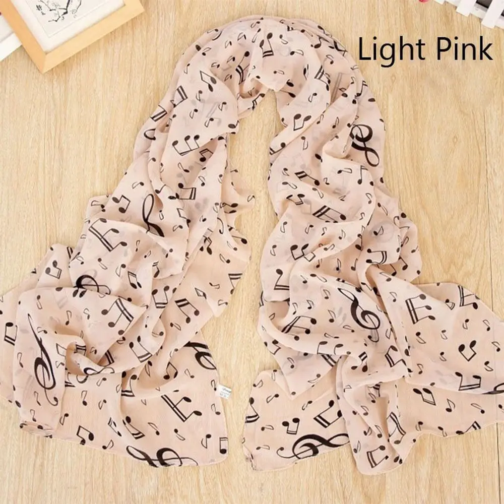 Fashion New Arrival Treble Clef Printed Ladies Gift Accessory Sheet Music Note Printed Scarf Chiffon Silk Scarf Muffler Shawl