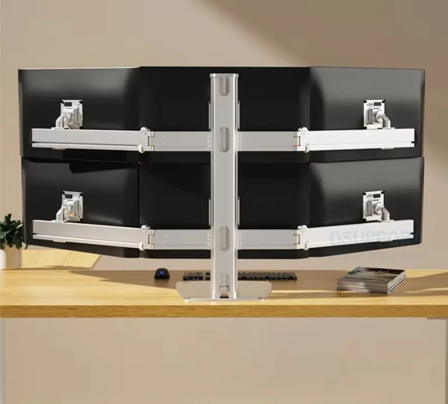 Aluminum Alloy Six-Arm LCD LED Monitor Stand 24-32 Inch Full Motion Height Adjusting 15 Kgs Max Loading Desktop Stand Mount