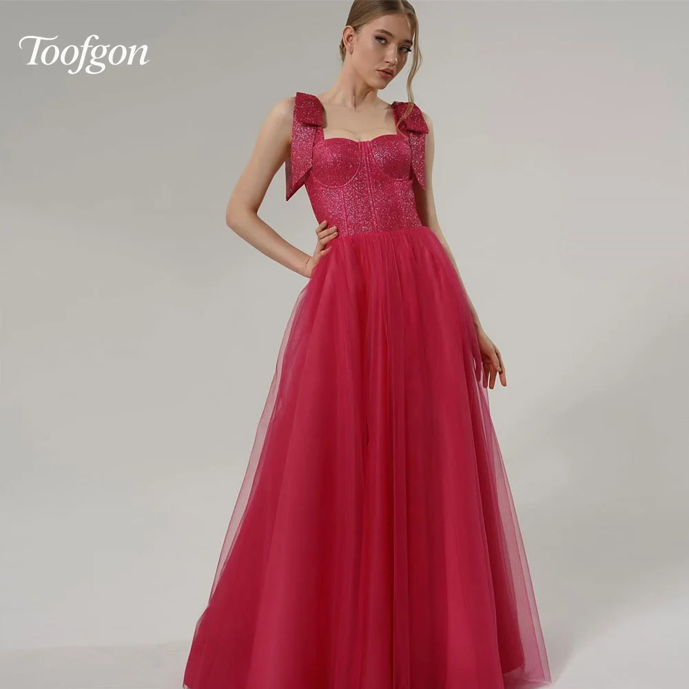 

Toofgon Sparkly Red A-Line Evening Dresses Customized Shiny Sweetheart Prom Dresses Women Lace Up Party Dress Special Occasion