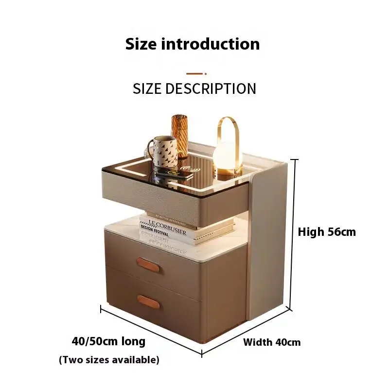طاولة بجانب السرير من الخشب الصلب الفاخر الحديث مع خزانة بجانب السرير متعددة الوظائف للشحن الذكي للمنزل والفندق لورش العمل #3