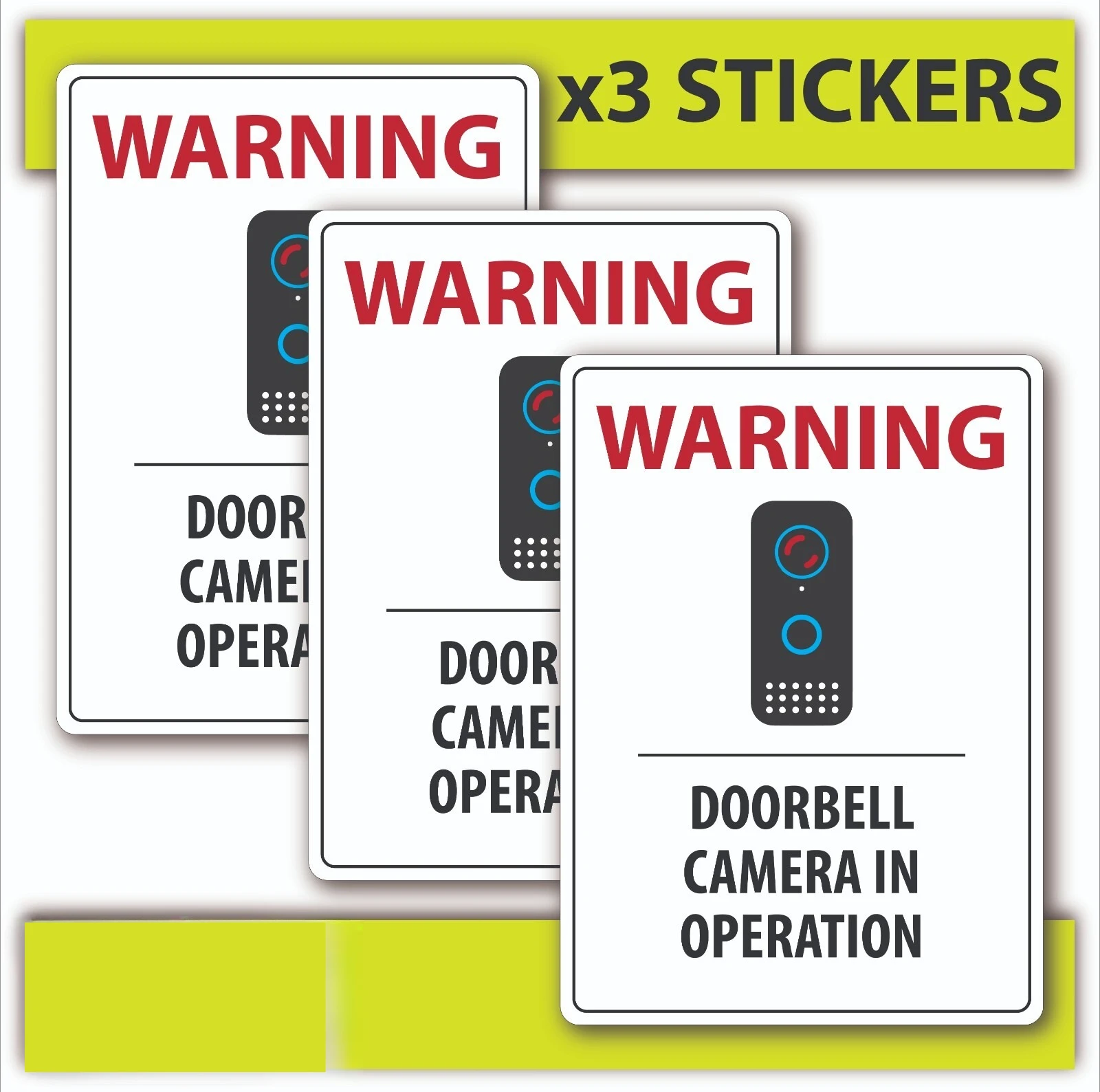 3Packs 14x10cm CCTV Doorbell Ring Stickers Camera Warning Sign Decals CCTV in Operation For Car Window Wall Home
