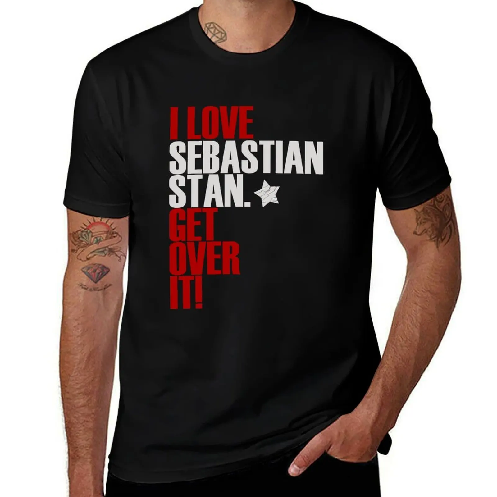 

I love Sebastian Stan get over it T-Shirt t shirts cotton 100% man t shirt cotton high quality T-Shirt