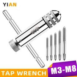 Adjustable T-Handle Ratchet Screw Thread Manual Clamping Tool screw thread M3 M4 M5 M6 M8 Wrench Tap set hand tool