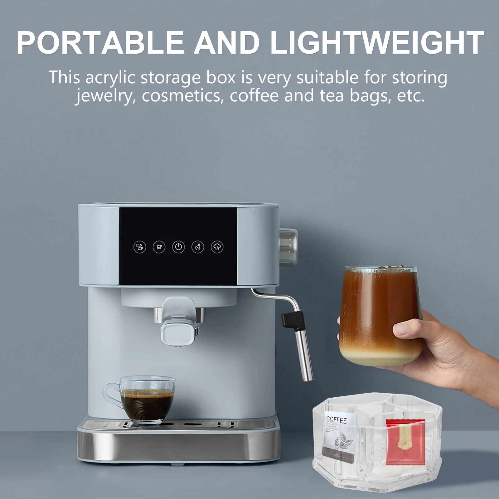 حامل كيس الشاي، 5 مقصورات، منظم شفاف للأشياء الصغيرة، صندوق تخزين حاوية أكياس السكر المنزلية