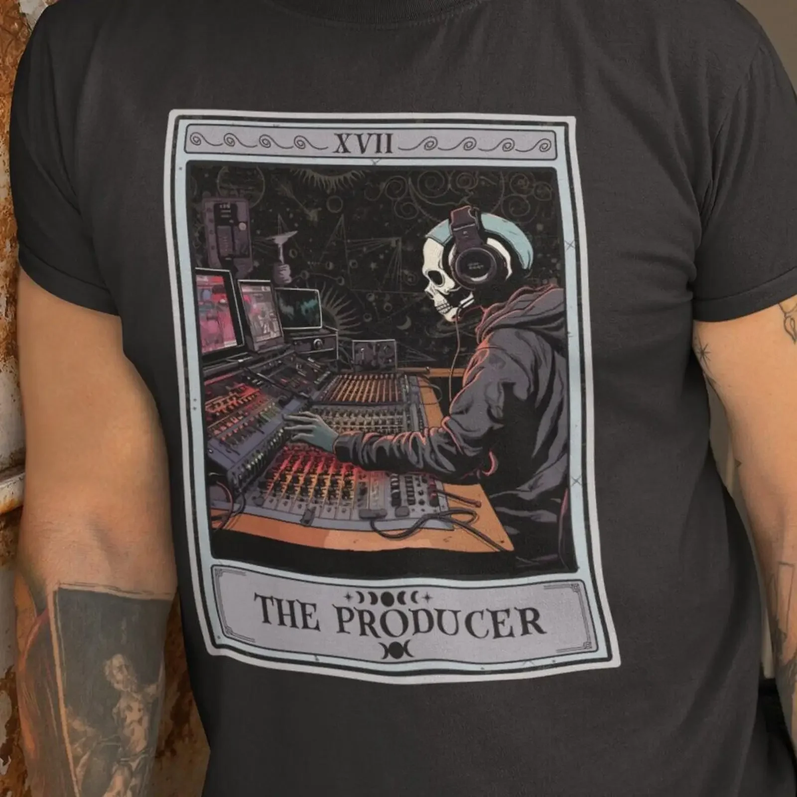 T-shirt The Producer Tarot Card, pour ingénieur du son, studio d'enregistrement, vintage, délavé, élégant, unisexe, streetwear polyvalent