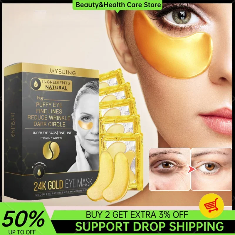 Mascarilla de ojos dorada de 24K, colágeno, antiarrugas, hidratante, nutritivo, mejora las bolsas de los ojos, reparación, parche suavizante para los ojos, Cosméticos Coreanos
