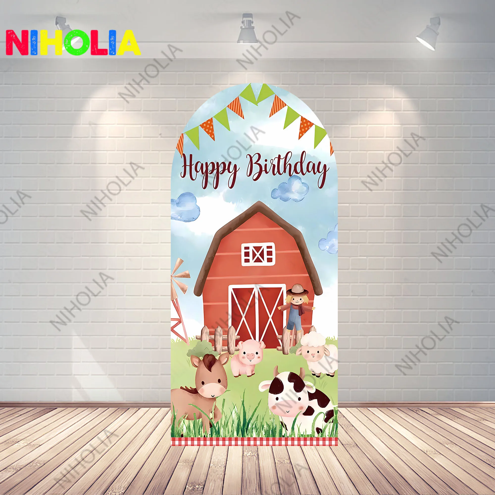 Niholia Farm Animals Arch Backdrop Kids Birthday Party Photo Background Baby Shower Double Side Polyester Fabric Photo Booth Prop