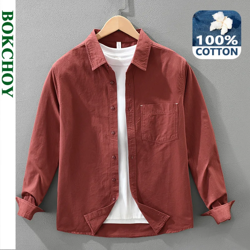 

2025 Autumn New Casual 100% Cotton Comfort Multi-color Shirt for Men Seagull Collar Sense of Layering Streetwear Men Tops CM7633