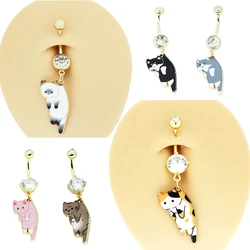 Body Piercing Jewelry Cat Dangle Belly Button Rings for Women Stainless Steel Navel Rings Gold Color  Crystal Gem