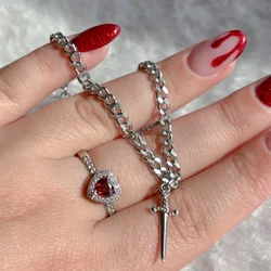 2pcs/set Heart Shaped Open Ring Sword Bracelet Couple Jewellery Set for Men and Women Fashion Romantic Stainless Steel Jewellery