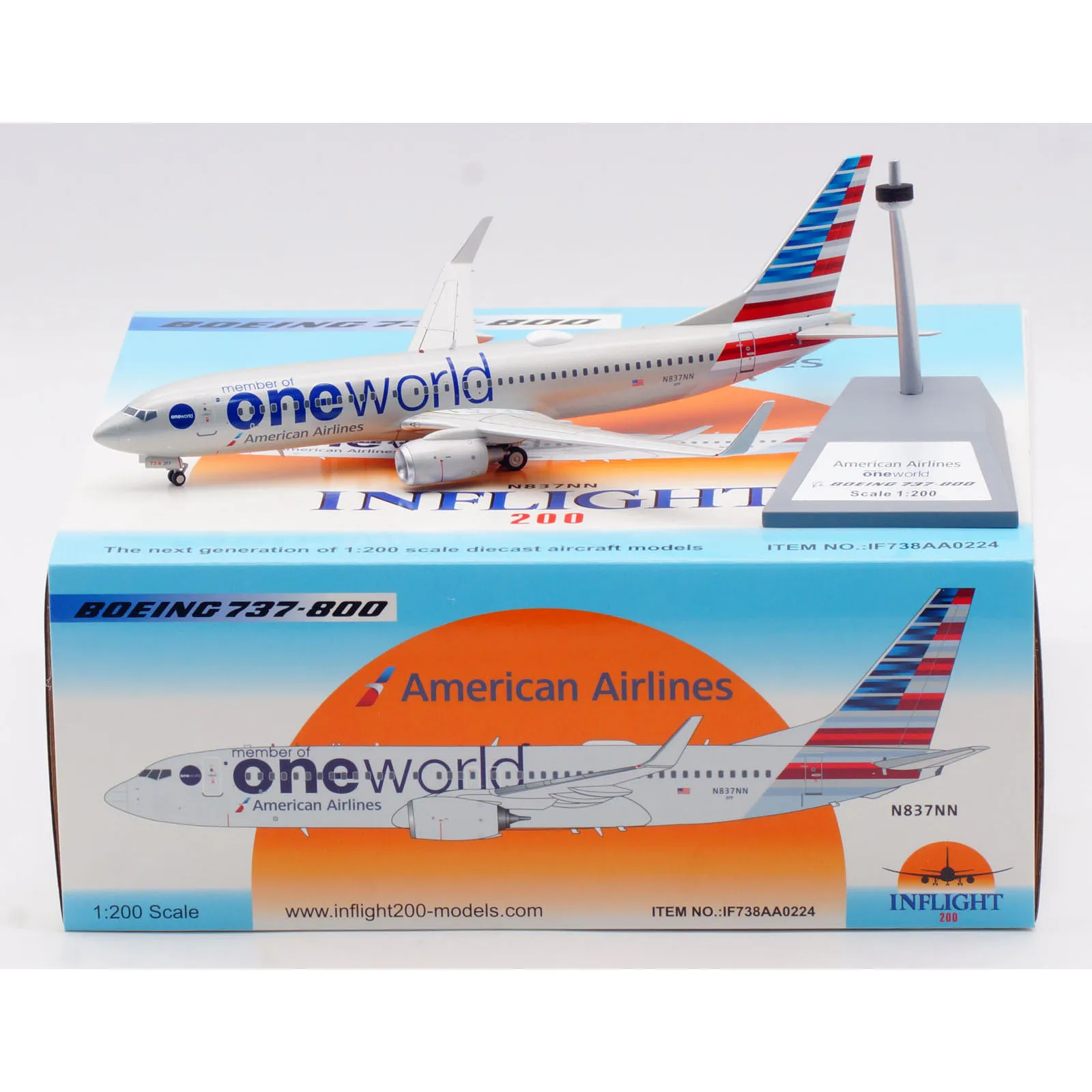 

IF738AA0224 Alloy Collectible Plane Gift INFLIGHT 1:200 American Airlines Oneworld Boeing B737-800 Diecast Aircraft Model N837NN