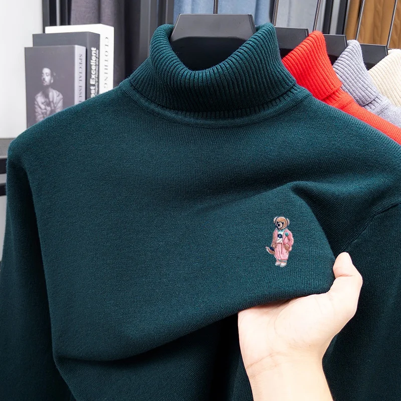 Neuer Herren-Pullover mit hohem Kragen und langen Ärmeln, Luxusmarke Teddybär-Stickerei, warme Freizeitkleidung für Herbst und Winter. – Detail 19