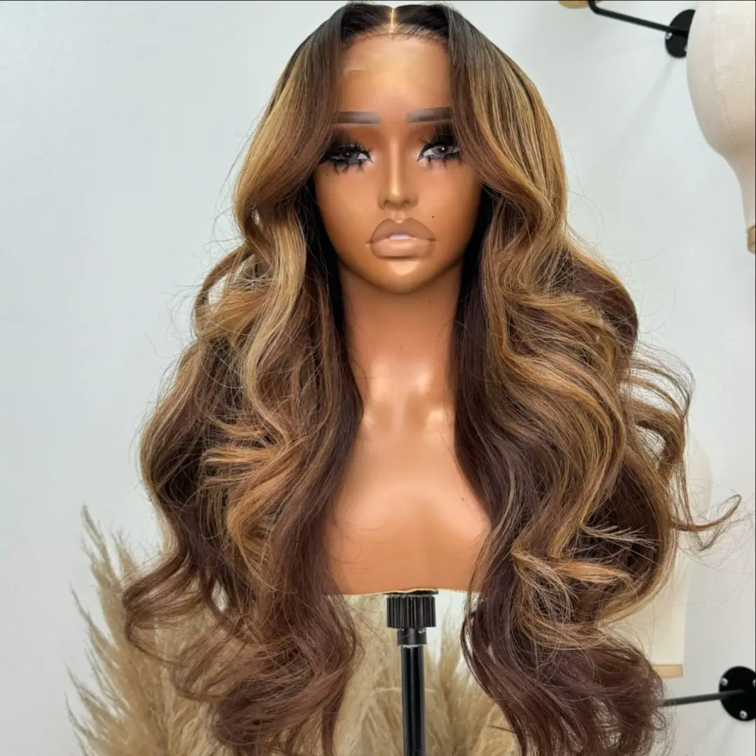 Highlight Ombre 13x4 Lace Front Wig Human Hair Pre Plucked Body Wave HD Transparent 4/27 Honey Blonde lace Frontal Wigs 200%