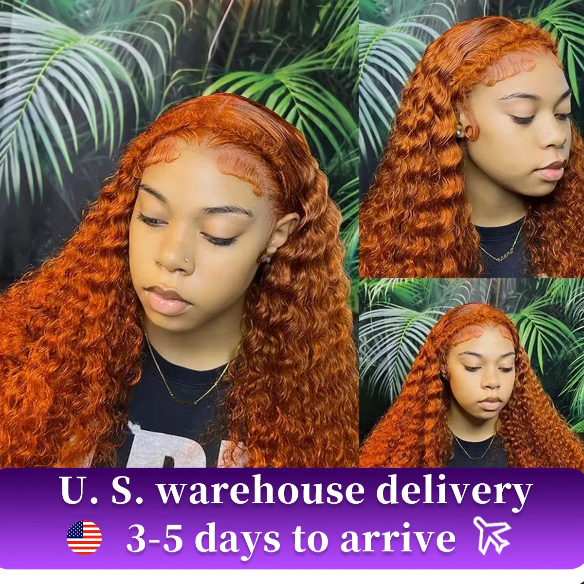 350# 13x4 Orange Ginger Glueless Deep Wave HD Lace Front Wigs Human Hair Curly Lace Frontal Wigs For Women