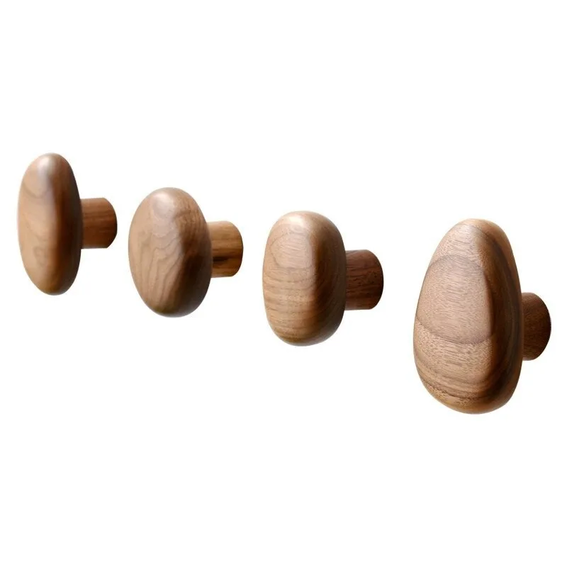

Wooden Wardrobe Door Drawer Handle with Original Grain, Solid Wood Nordic Shoe Cabinet Single-hole Oval-shaped