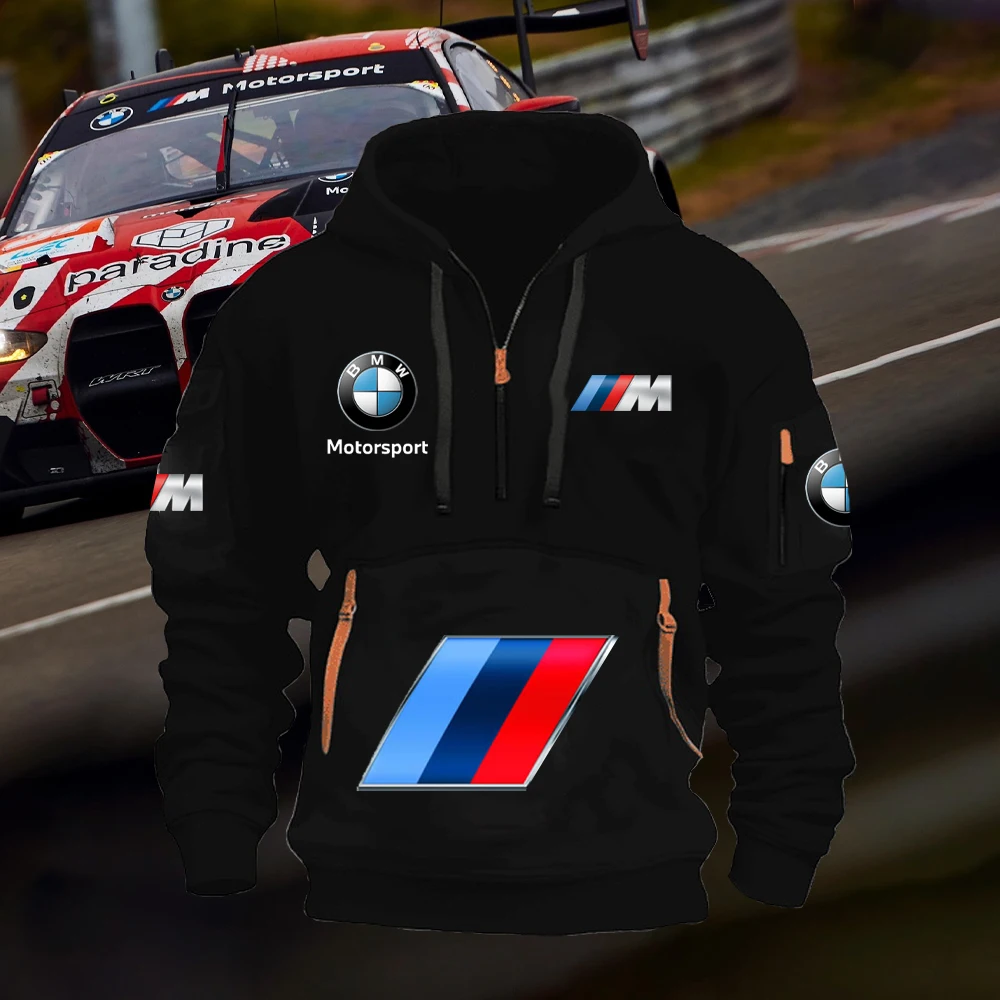 

BMW Motorsport Hoodie Plus Fleece Men's Multi-pocket Fashion Casual 3D Trend Zipper Hoodie Men's Sport Casual Hoodie