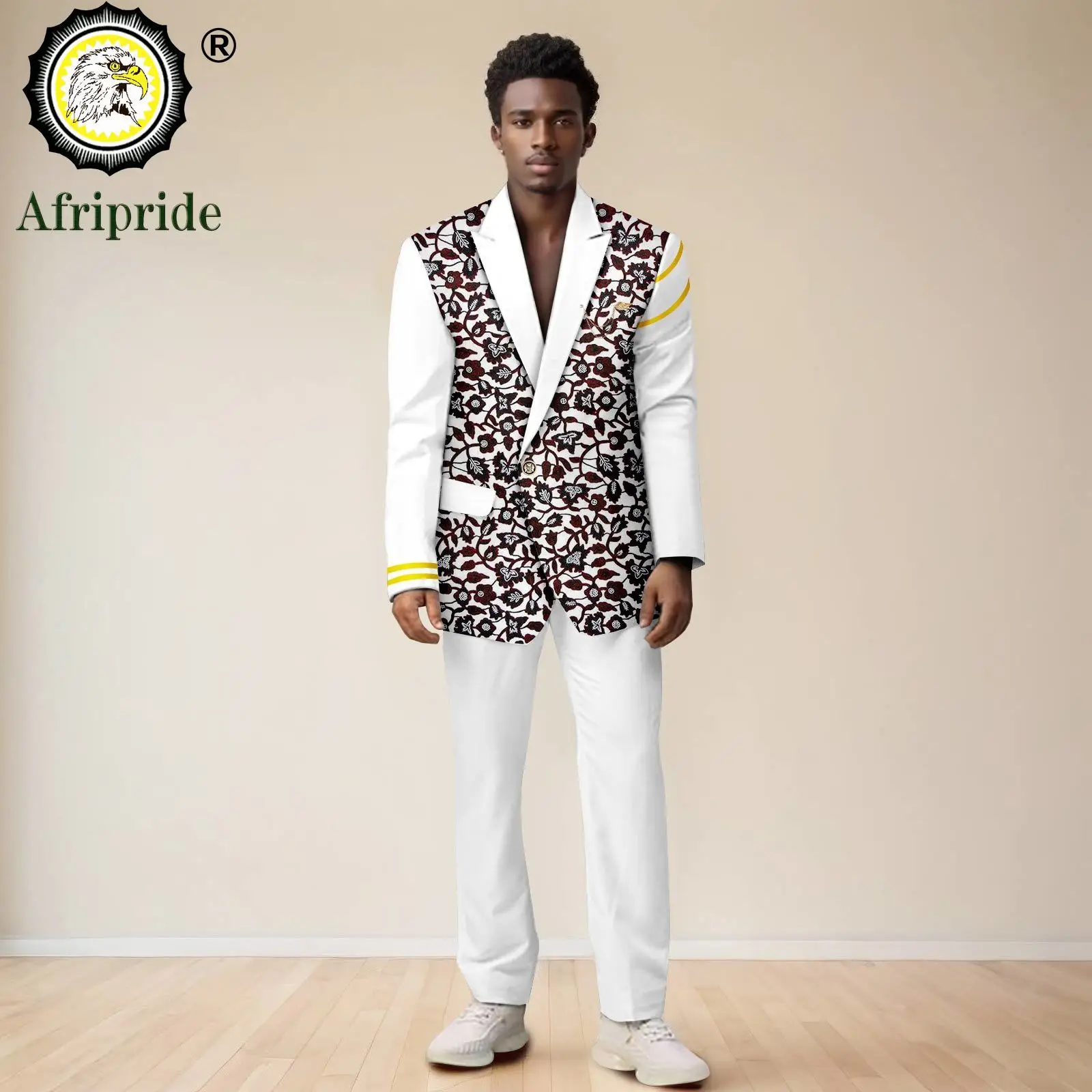 African Suits for Men One Button Plus Size Embroidery Print Blazer and Pants 2 Piece Set Dashiki Clothes for Groom 2516025