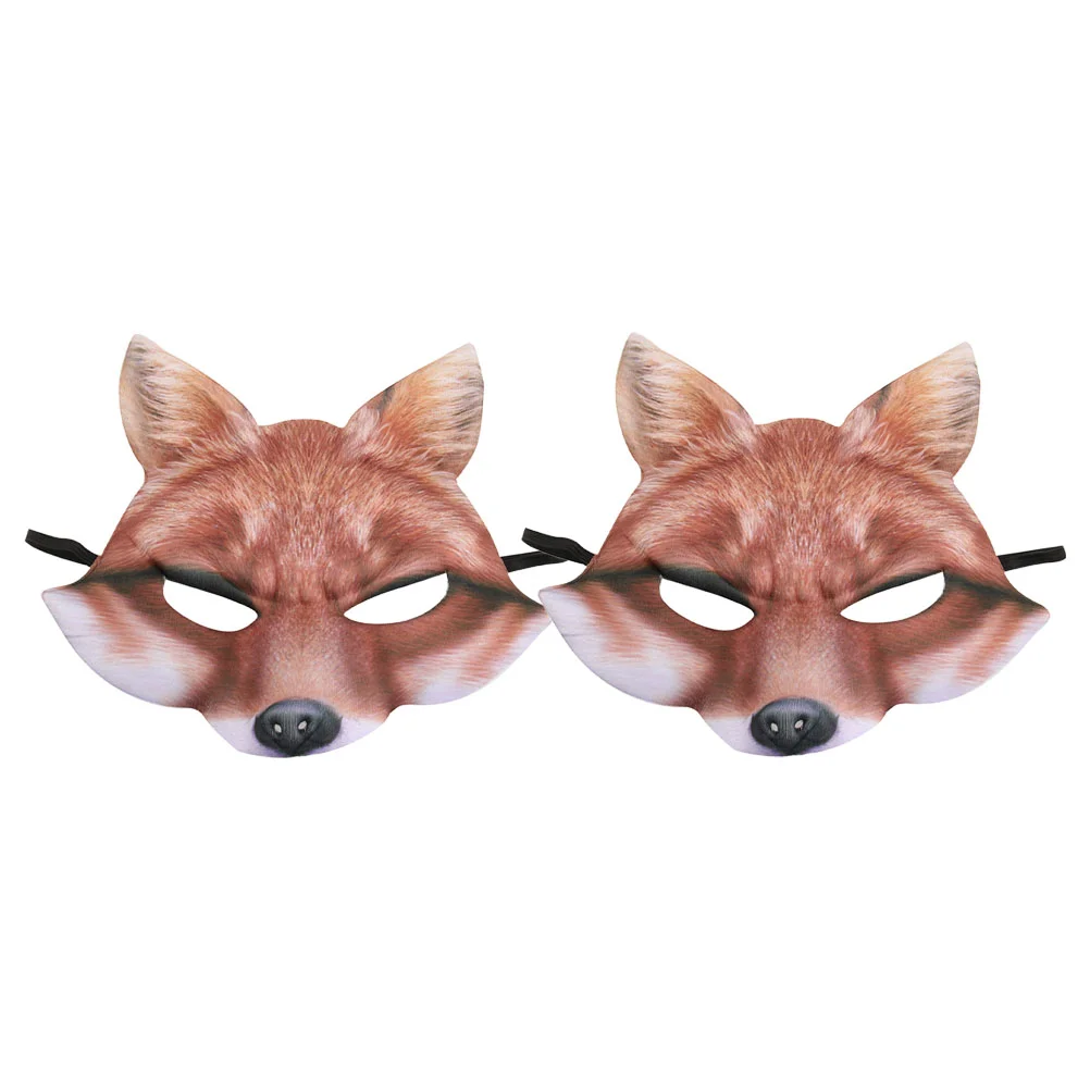 2 Pcs Halloween Mask Half Face Animal Fox Masquerade Furry Cat Costumes Cartoon Clothing