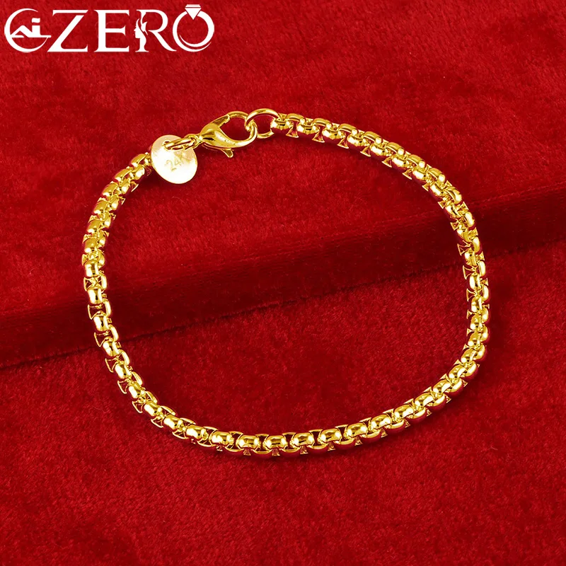 ALIZERO 18-karatowe złote bransoletki 925 Sterling Silver 4mm Okrągła bransoletka z łańcuszkiem dla kobiety Mężczyzna Biżuteria modowa Prezent ślubny — zdjęcie 3
