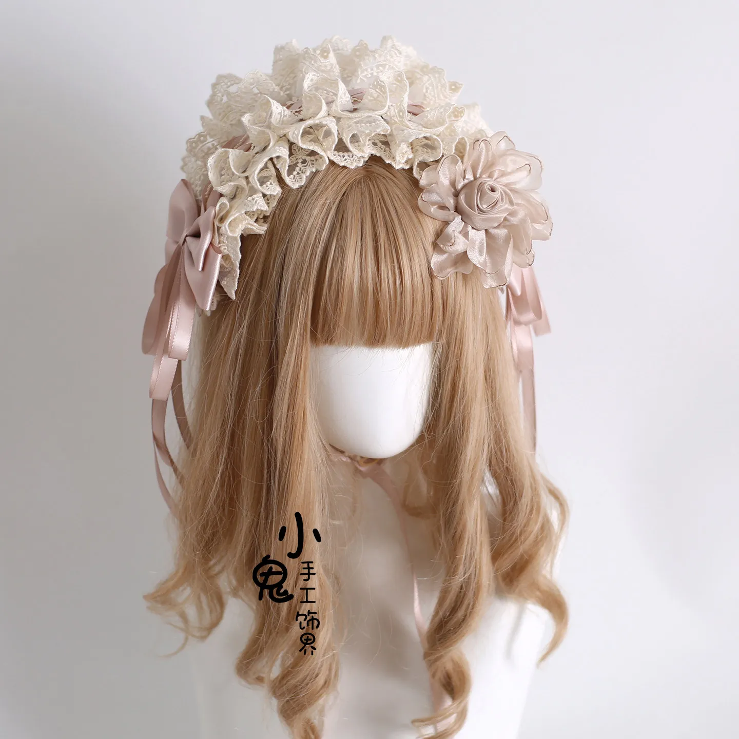 Flower Ball Bow Lace Champagne Headband Veil Original Handmade Lolita Hair Accessories Hairpin