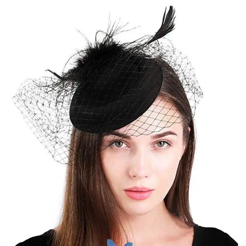 

L5YC Women Fascinator Headband Cocktail Headband Fascinator Veil Mesh Fascinator Tea Party Fascinator Pillbox