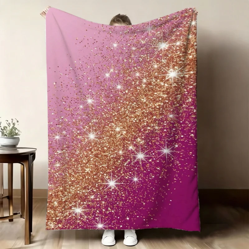 Purple Glitter Gradient Leopard Wild Flannel Blanket For Glam Bedroom Decor Lightweight Plush Throw Blanket Cover