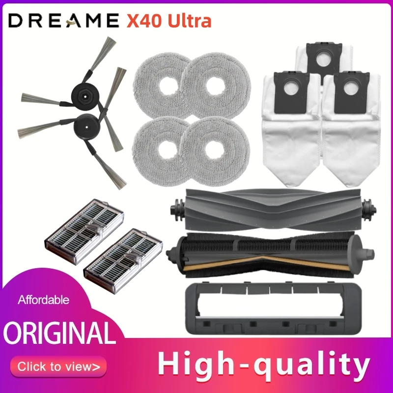 Accesorios originales Dreame X40 Ultra, cepillo principal de goma antienredos, filtro de Cepillo Lateral, fregona, bolsa de polvo, repuestos de aspiradora