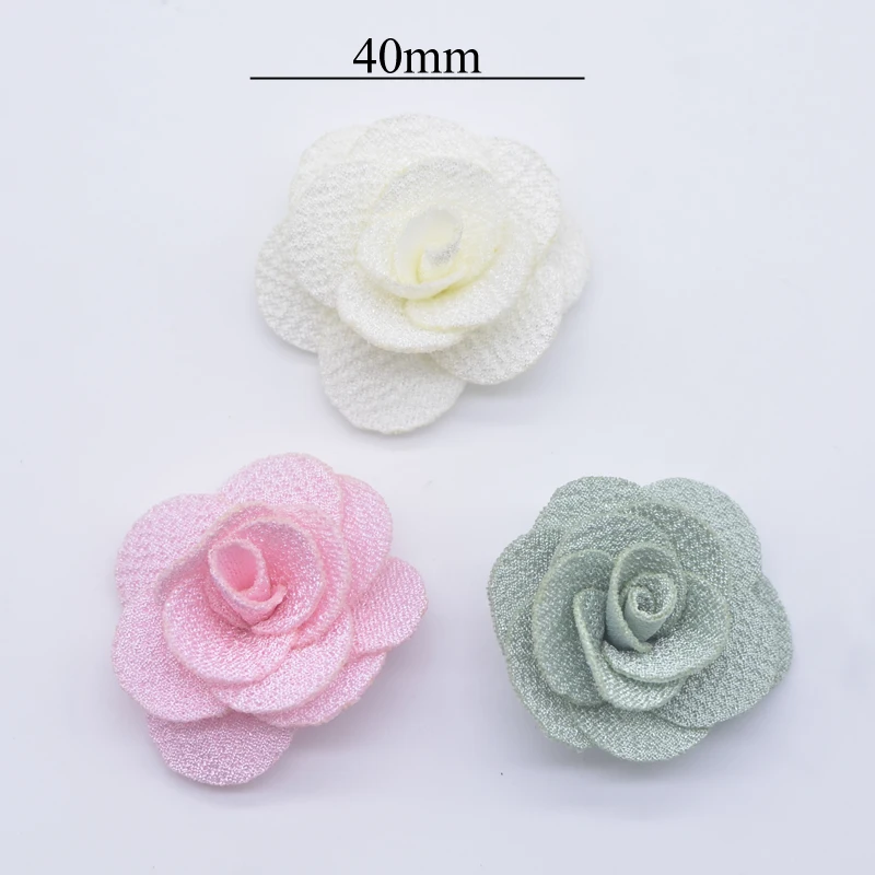 10Pcs 40mm Mesh Rose Flower Applique for DIY Clothes Hat Shoes Crafts Sewing Patches Headwear Hair Clips Decor Accessories