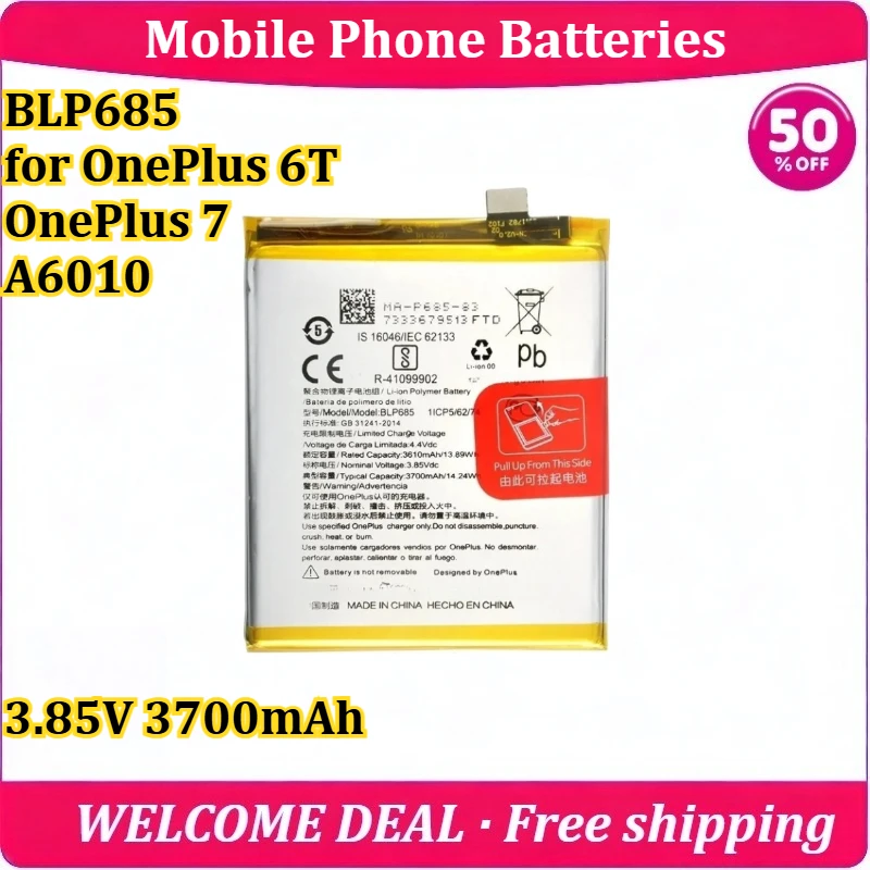 [New] BLP685 for OnePlus 6T OnePlus 7 A6010 Mobile Phone Battery 3.85V 3700mAh Genuine Replacement Lithium Battery
