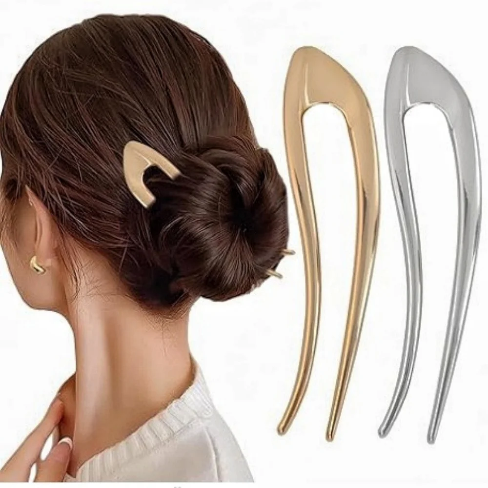 Dicke, einfache U-förmige Haargabeln für Frauen und Mädchen, Metall-Haarspangen, geometrische Haarclips, modische Haaraccessoires für Damen – Detail 1