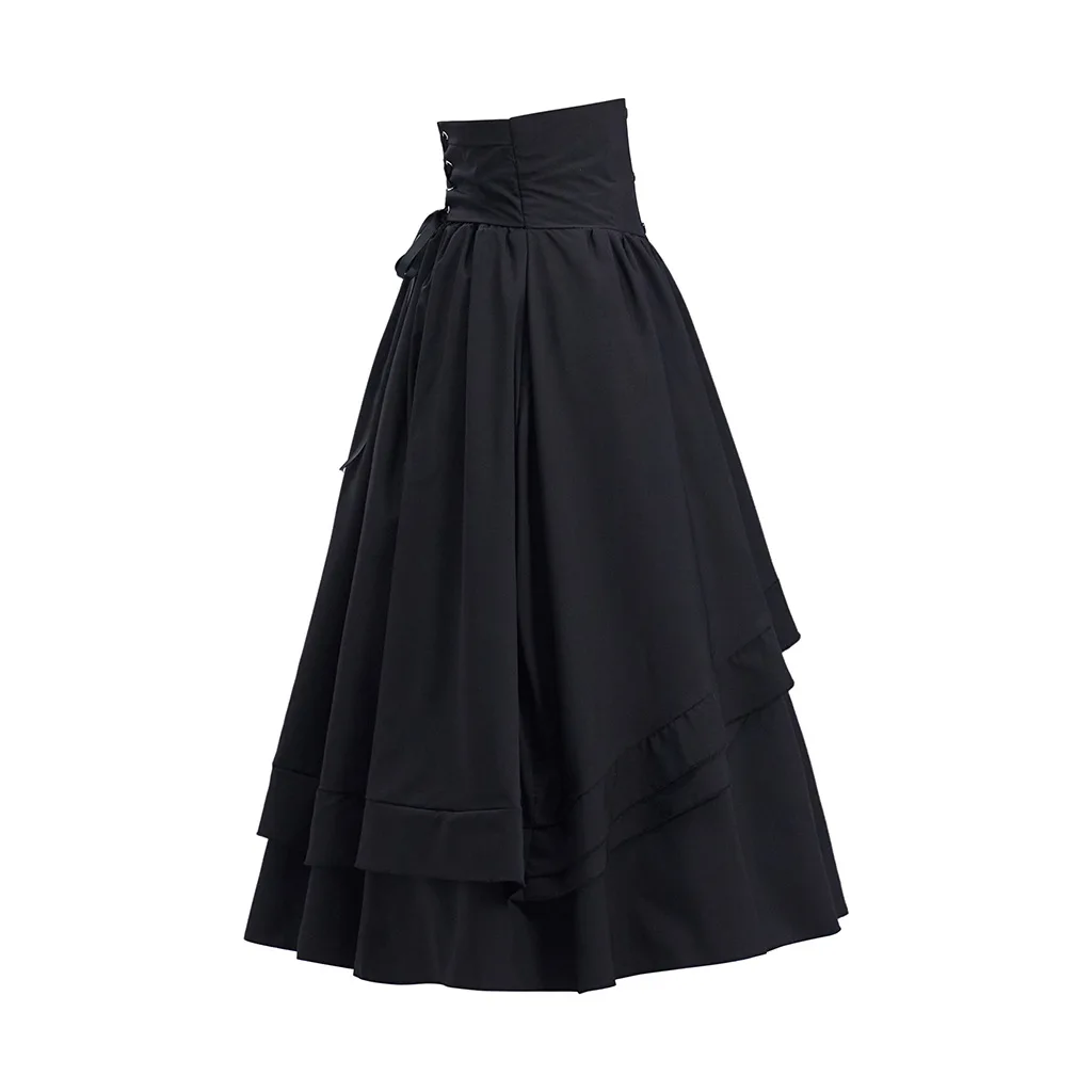 Women Vintage Maxi Skirt Medieval Retro High Waist A Line Steampunk Gothic Ruffled Hem Pleated Party Skirts Victorian Long Skirt view 3