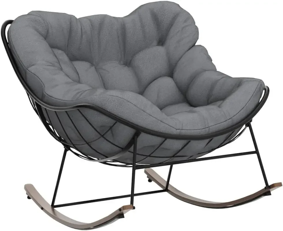 Grand patio Rocking Chair Outdoor, E-coated Papasan Rocking Chair with Cushion, Outdoor Rocker Recliner Chair for Patio Porch