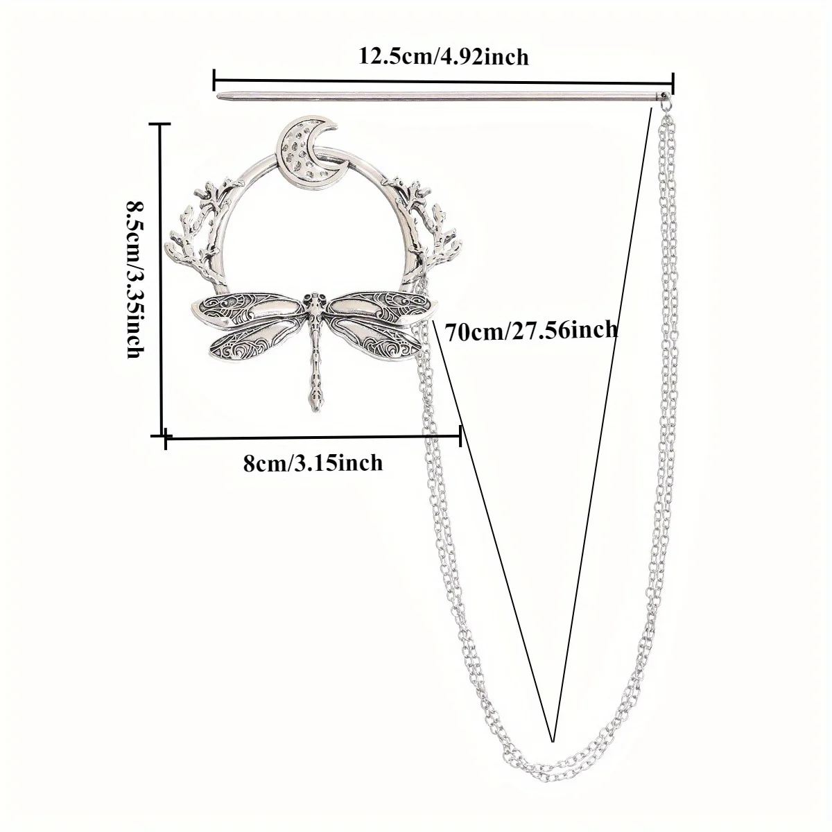 1 Stück Mode Vintage Silber Libelle Mond Natur inspiriert Witchy Boho Design perfekt für Gothic Bohemian Folk Style Frisuren – Detail 2