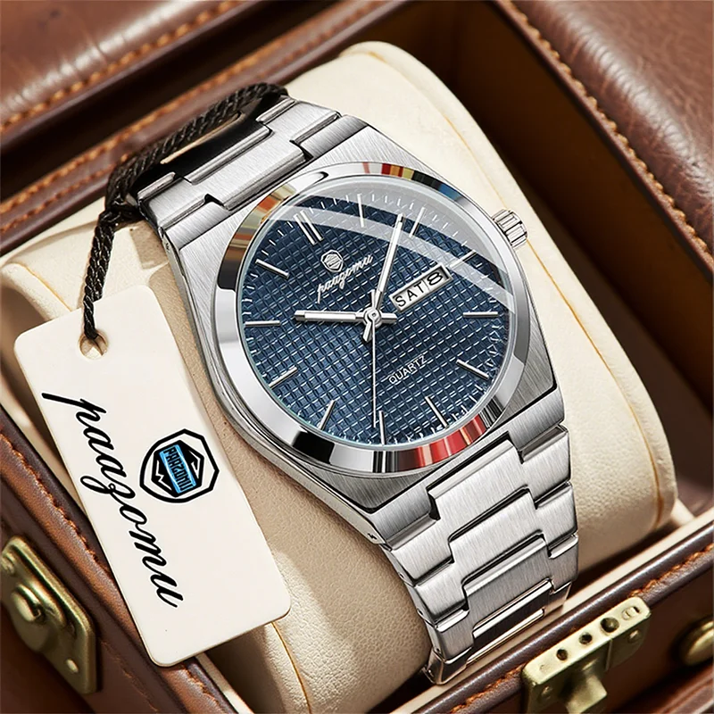 

PAAZOMU Luxury Sport Quartz Man Wristwatch Waterproof Luminous Date Week Men Watches Stainless Steel Men's Watch Male Reloj+box