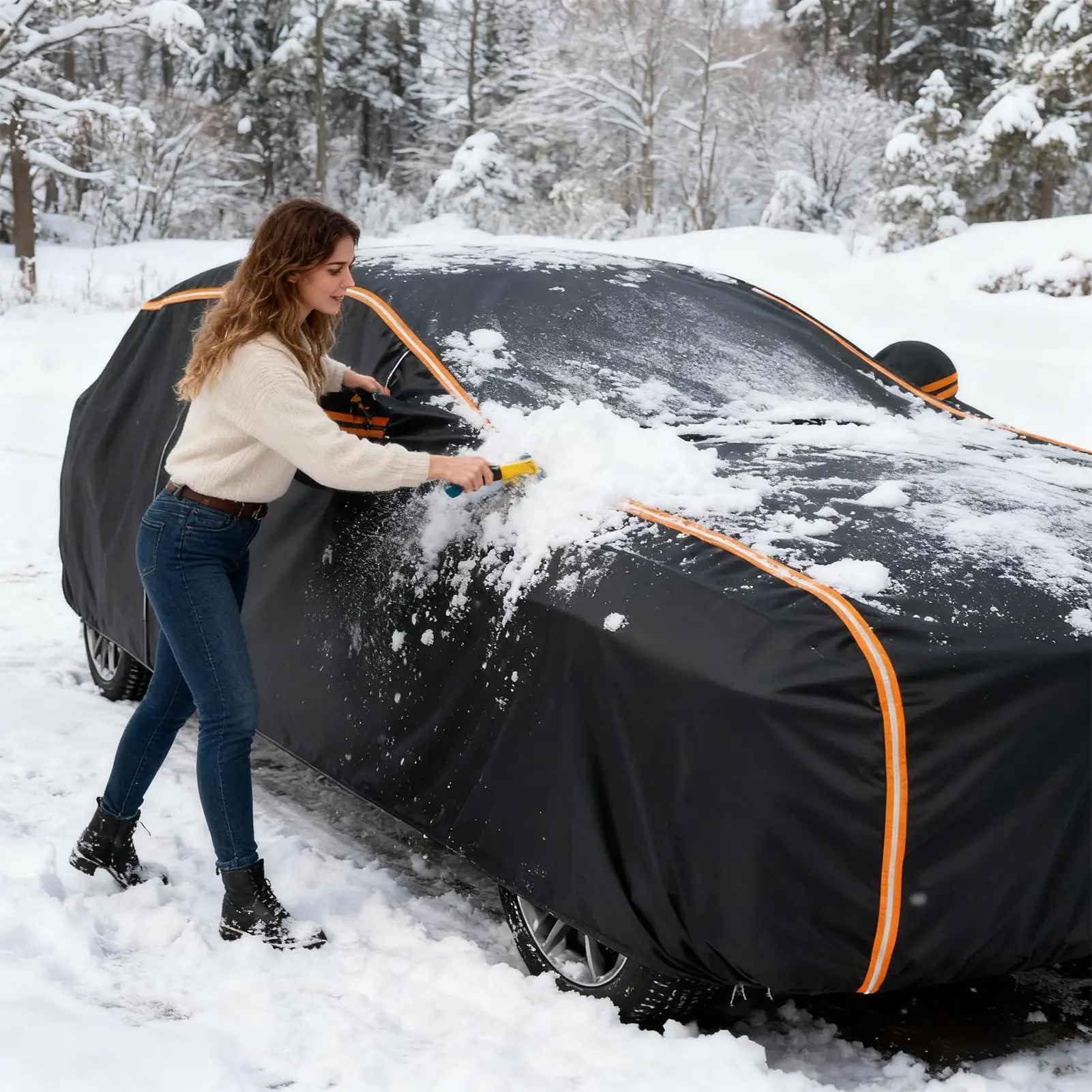 

Car Cover Waterproof Weatherproof Exterior Full Coverage Cold Weather Car Cover Snowproof Scratch-resistant Dustproof Cover