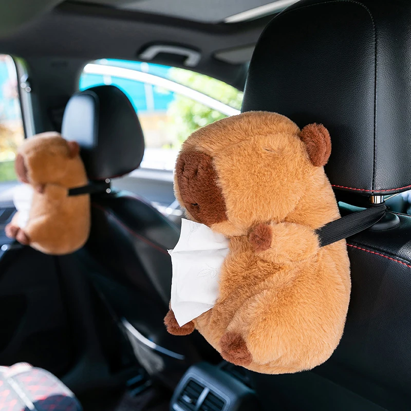 Cute Plush Car Mounted Capibala Capybara Tissue Storage Bag Car Decoration Supplies Gift