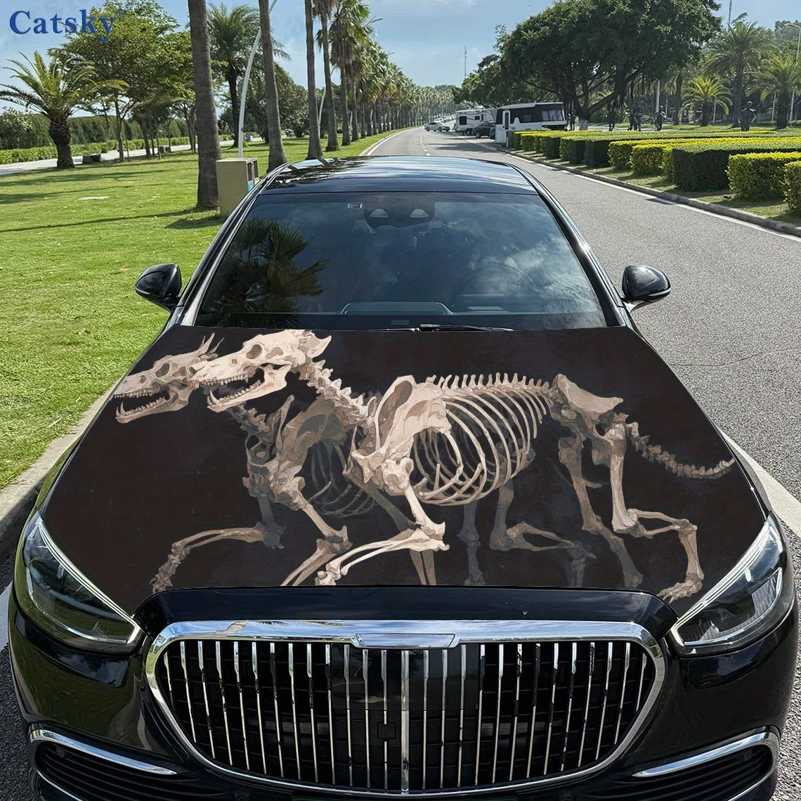 

Ethereal Skull with Two Beasts Car hood decals, car cover decorative stickers, and vinyl wraps for cars, SUVs and trucks. Self-a