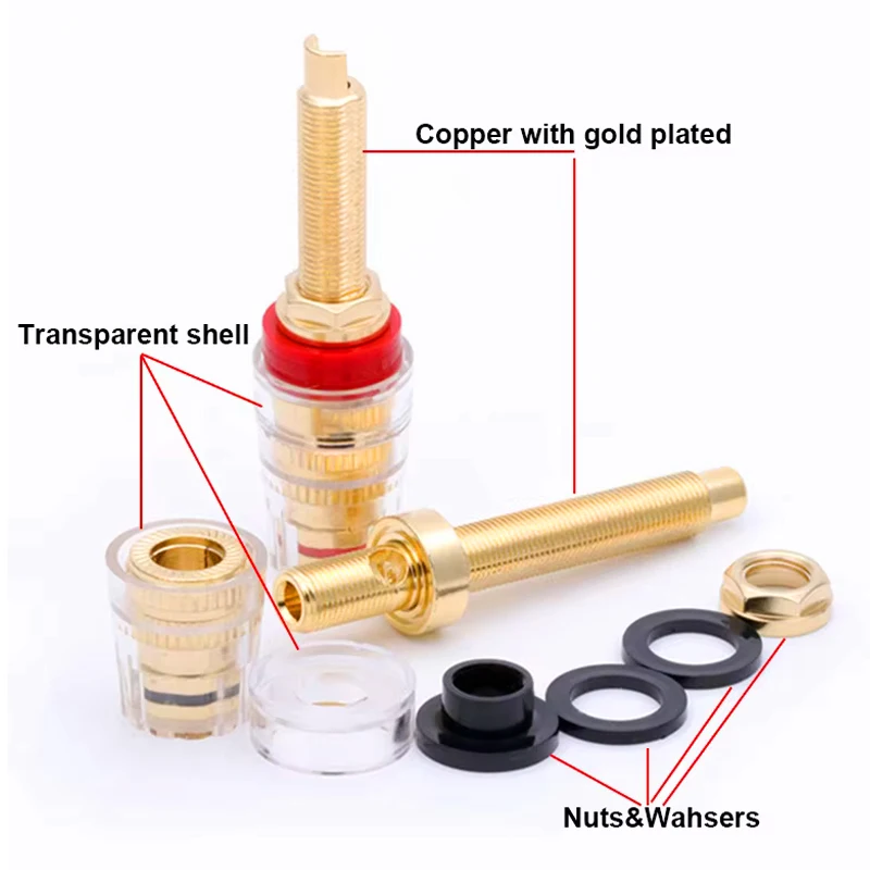 1Pair Brass Binding Post HIFI Terminals Connector Speaker Amplifier Binding Post DIY Wire Cable Audio Socket 4mm Banana Plug