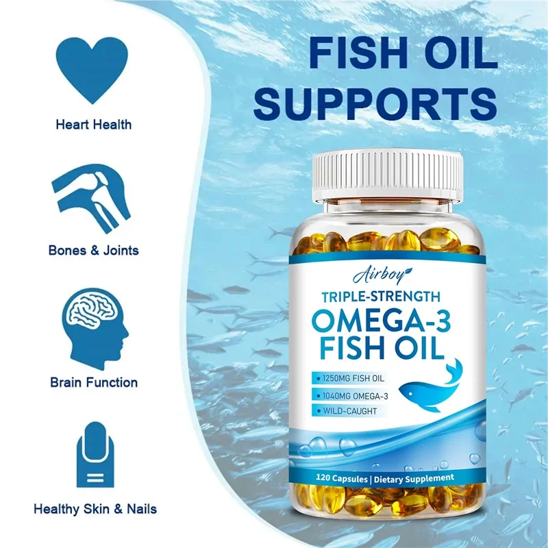 Omega 3 Fish Oil - Helps Brain & Cardiovascular System, Relief Eye Fatigue, Improve Cognitive & Learning Ability