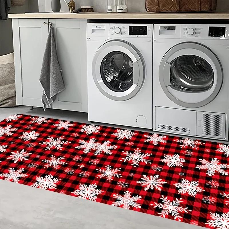 Trendy Printed Winter Xmas Long Runner Rug Cute Gingerbread Man Candy Cane Snowflake Print Carpet Indoor Floor Rug