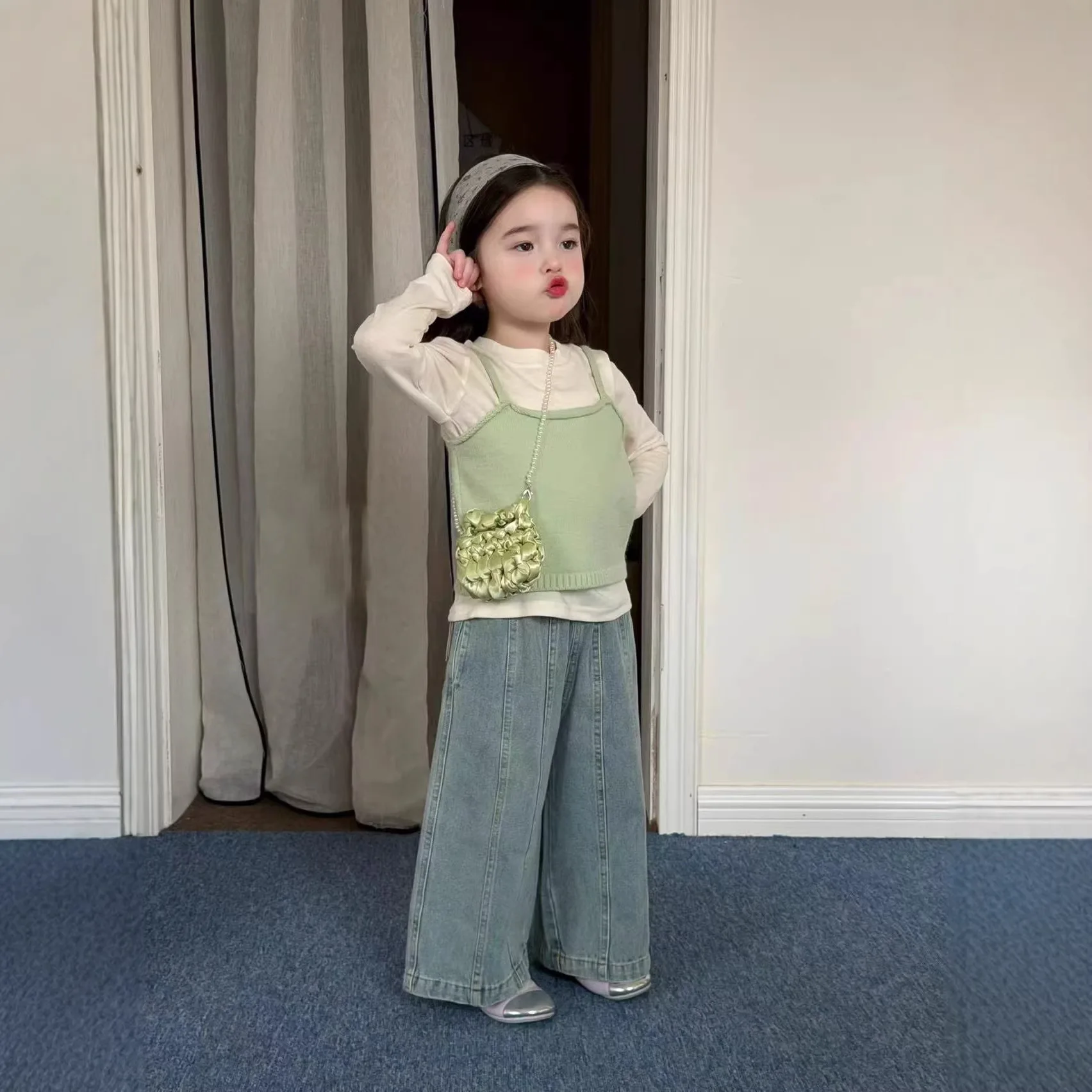 Korean Children Clothing 2026 Sweet Knitted Camisole Vest for Girls Spring Stylish Layered Children Top