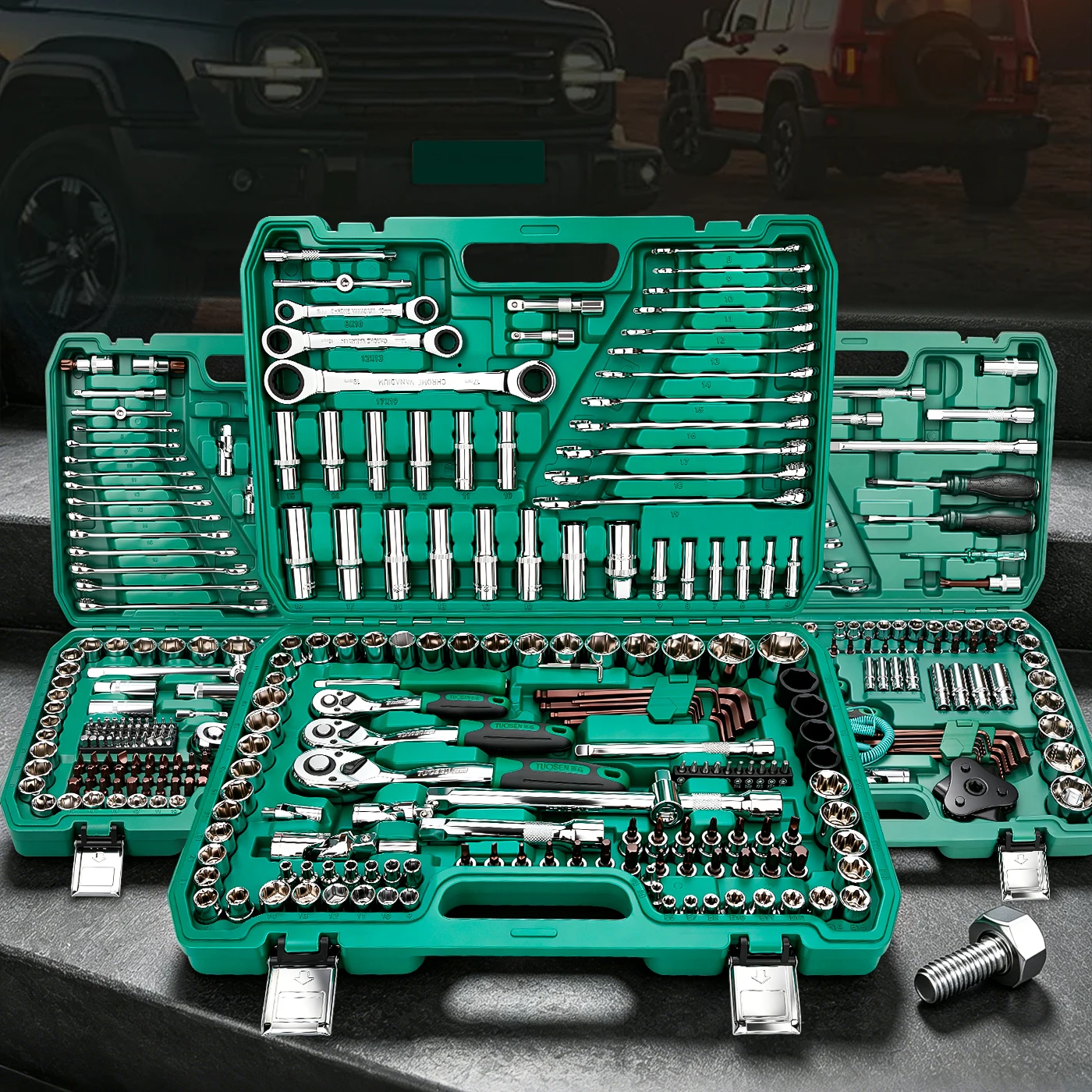 Multi-size Mirror Polished Socket Wrench Tool Set, Complete Auto & Household Repair Hand Tools with Portable Hard Storage Case