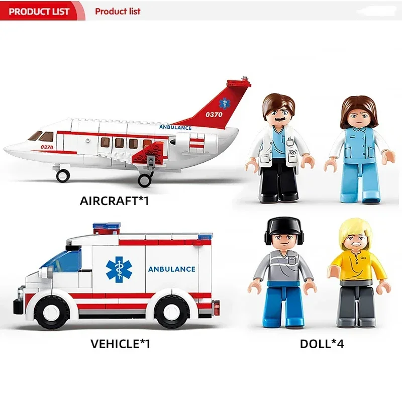 

Sluban Airplane Aviation Medical Aircraft Air Ambulance Car City Building Blocks Kit Figures Doll Model Bricks DIY Toys For Kid