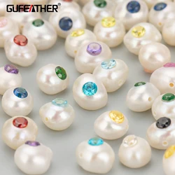 GUFEATHER MD98,natural pearl,jewelry accessories,pearl with zircons,hand made,charms,jewelry making,diy pendants,6pcs/lot