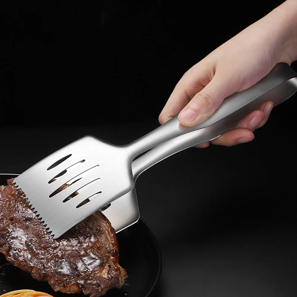 

2pc Stainless Steel Multi-Function Steak Tongs Anti-Rust Kitchen Tools For Bbq Fish Food Clamps Silver Restaurant Use