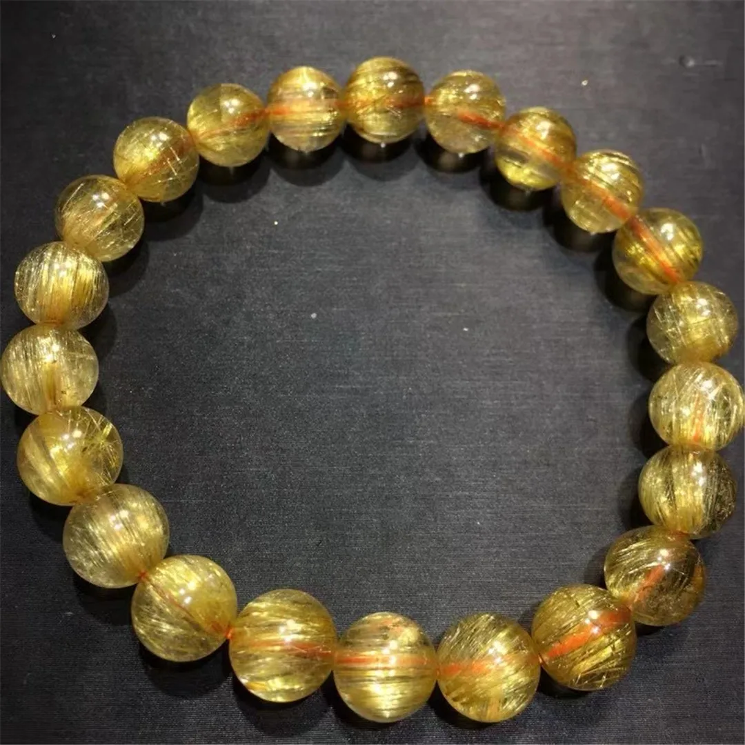 8mm Natural Gold Rutilated Quartz Bracelet Jewelry For Women Men Wealth Gift Beauty Healing Crystal Round Beads Strands AAAAA