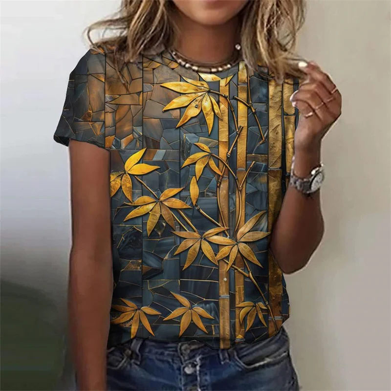 Landscape Animal Pattern T-Shirt For Women Colorful Plant 3D Print T Shirts Summer Fashion Street Tees Short Sleeves O-Neck Tops